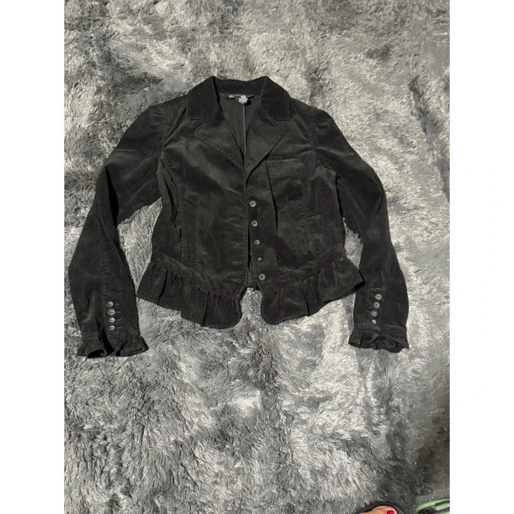 INC International Concepts Black Velvet Blazer Womens Med Fitted Goth Y2K Jacket